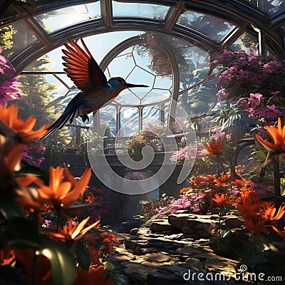 Hummingbird sanctuary, vibrant colors Stock Photo