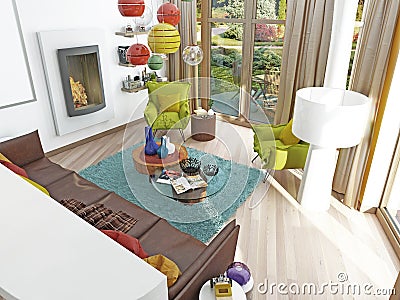 Luxury large living room in the style of kitsch. Stock Photo