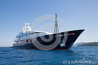 Luxury large super or mega motor yacht in the blue sea. Stock Photo