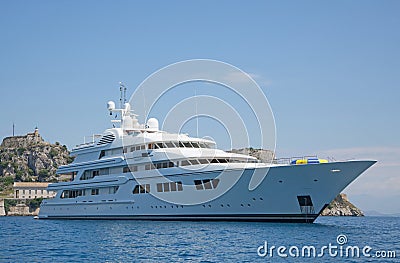 Luxury large super or mega motor yacht in the blue sea. Stock Photo