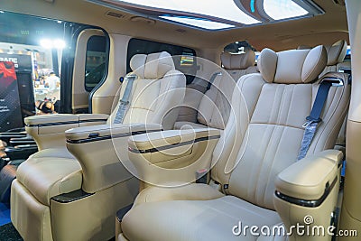 Luxury Leather Seats in the Comfortable Van Stock Photo