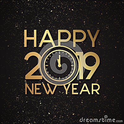 Luxury letter Happy New Year 2019 with gold grunge vector effect Vector Illustration