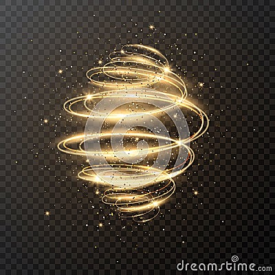 Luxury light spiral with glitter and stars. Christmas design. Magic sparkle swirl trail effect on transparent background Vector Illustration