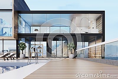 Luxury mansion with a pool on the roof Stock Photo