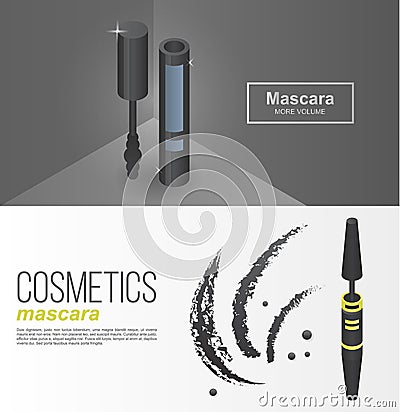 Luxury mascara banner set, isometric style Vector Illustration