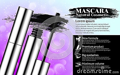 Luxury mascara brush silver package with eyelash applicator Cosmetics Package Design Promotion Product pink background Vector Illustration