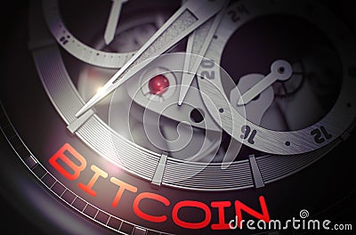 Bitcoin on Luxury Pocket Watch Mechanism. 3D. Stock Photo