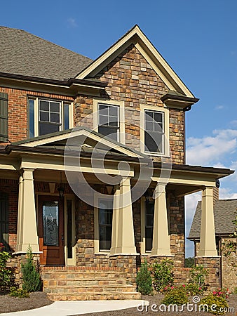 Luxury Model Home Exterior Column entrance Stock Photo