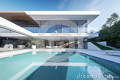 Luxury modern architectural house with sleek design and outdoor pool. Generative Ai Stock Photo