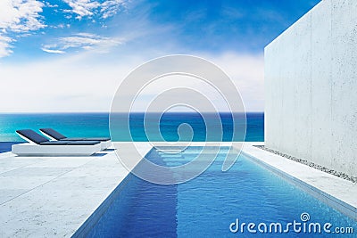 Luxury modern backyard with a swimming pool, 3d Stock Photo