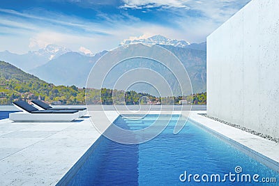 Luxury modern backyard with a swimming pool Stock Photo