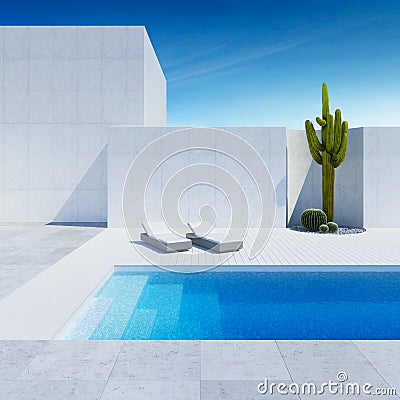Luxury modern backyard with a swimming pool, 3d rendering Stock Photo