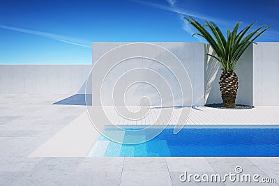 Luxury modern backyard with a swimming pool, 3d render Stock Photo