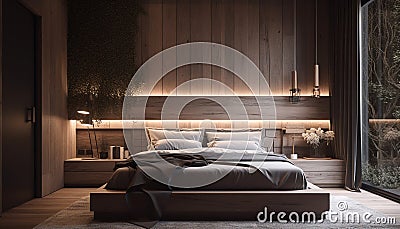 Luxury modern bedroom with comfortable wood headboard generated by AI Stock Photo