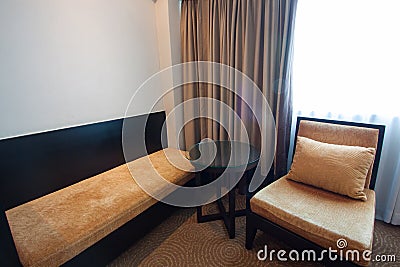 Luxury modern bedroom. Modern style in the hotel. Relax room of the people when leave in the hotel Stock Photo