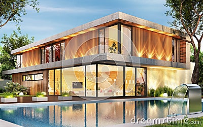 Luxury house with swimming pool. Interior and exterior. Stock Photo