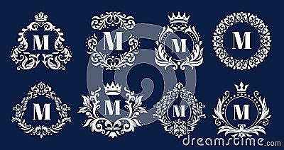 Luxury monogram frame. Ornamental monograms, heraldic initials logo ornament and elegant letters border frames vector Vector Illustration