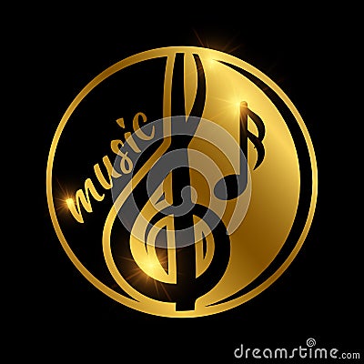 Luxury music logo design - golden shiny musical emblem Vector Illustration