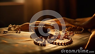Luxury necklace on elegant table, antique gold generated by AI Stock Photo