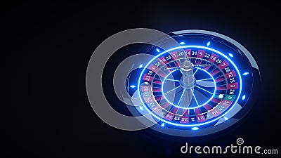 Luxury Online Casino Roulette Wheel With Neon Lights - 3D Illustration Stock Photo