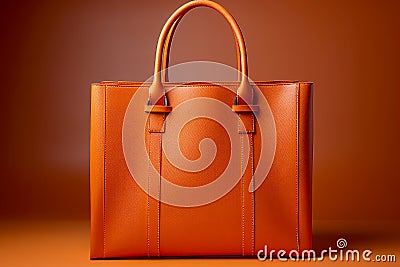 Luxury orange Women Bag on Background. Women's Top Handle Shopper Tote Bag. Stock Photo