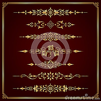 Luxury ornamental page dividers in gold - vector set Vector Illustration