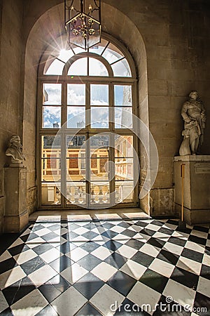 Luxury palace glass windows in Versailles palace, France Editorial Stock Photo