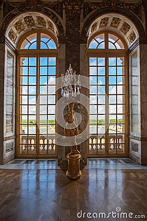 Luxury palace glass windows in Versailles palace, France Editorial Stock Photo