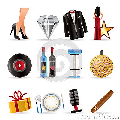 Luxury party and reception icons Vector Illustration