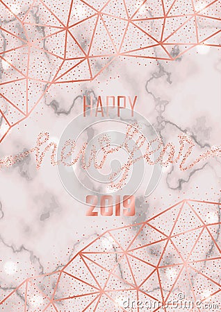 Luxury Pink Gold Glitter Happy New Year 2019 Vector Illustration