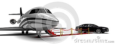 Luxury plane with a red carpet Limo Stock Photo