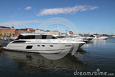 Luxury private speed boats in Helsinki harbor Stock Photo