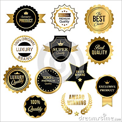 Best Choice Premium Quality Exclusive Product Award Winning 00% Original Luxury Brand sales and Promotional Badges Flat Vector Vector Illustration