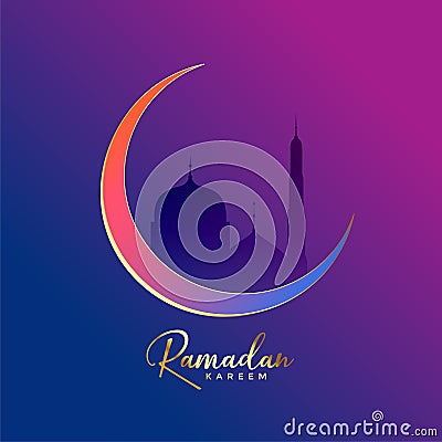 Luxury ramadan kareem background with moon and mosque Vector Illustration