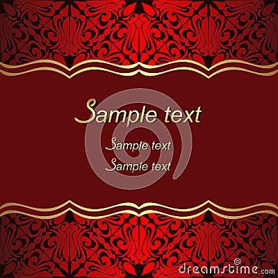 Luxury red Background with ornate Borders for invite Design. Vector Illustration