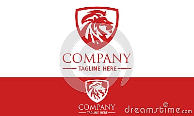 Luxury Red Color Shield Protect Animal Mane Lion Logo Design Vector Illustration