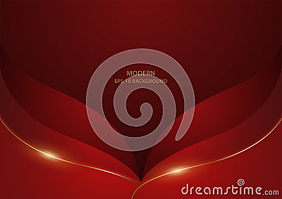 Luxury red curved shape with golden line Vector Illustration