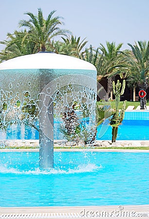 Luxury Resort Pool and hotel garden in Tunisia. Stock Photo