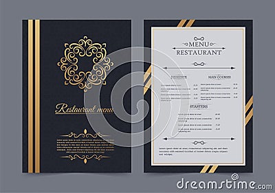 Luxury restaurant menu with logo ornament Vector Illustration