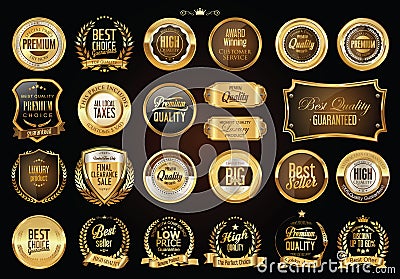 Luxury retro badges gold and silver collection Vector Illustration