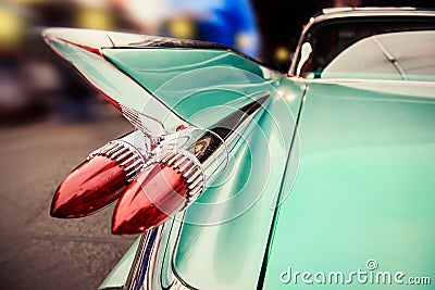 Luxury retro car driving in Las Vegas night city street Stock Photo