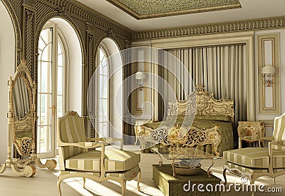 Luxury rococo bedroom. Stock Photo