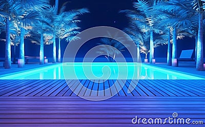 luxury light night pool vacation resort holiday summer water large. Generative AI. Stock Photo