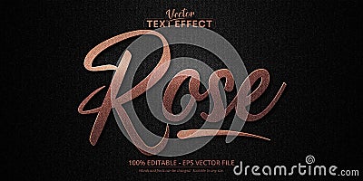 Luxury rose gold editable text effect on black canvas background Vector Illustration