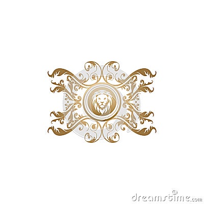 Gold Classy Royal Boutique LION logo. Stock Photo