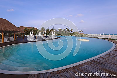 Luxury Seaside View to the Maldivian Ocean Villas in the Heart of Indian Ocean Stock Photo