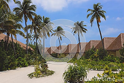 Luxury Seaside View to the Maldivian Ocean Villas in the Heart of Indian Ocean Stock Photo