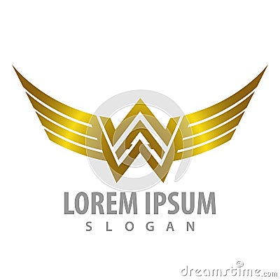 Luxury shiny wing letter WW concept design. Symbol graphic template element vector Vector Illustration