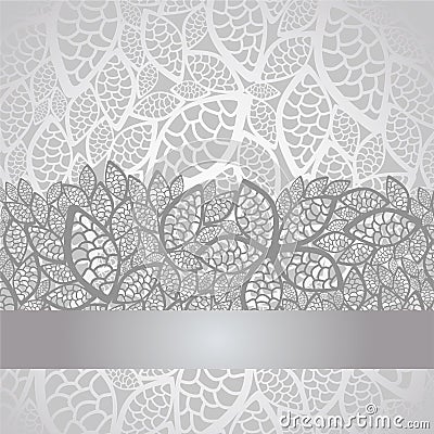 Luxury silver leaves lace border and background Vector Illustration