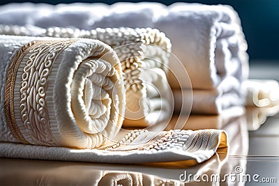 Luxury Spa and Bath Towels in display Stock Photo